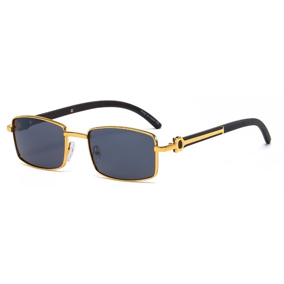 Men Sunglasses Trendy Dark Black Lens Rectangular Fashion Rapper Shades Gold New - Picture 2 of 6